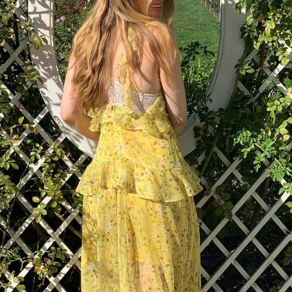 AQUA floral dress size medium chiffon ruffle straps - Picture 4 of 12